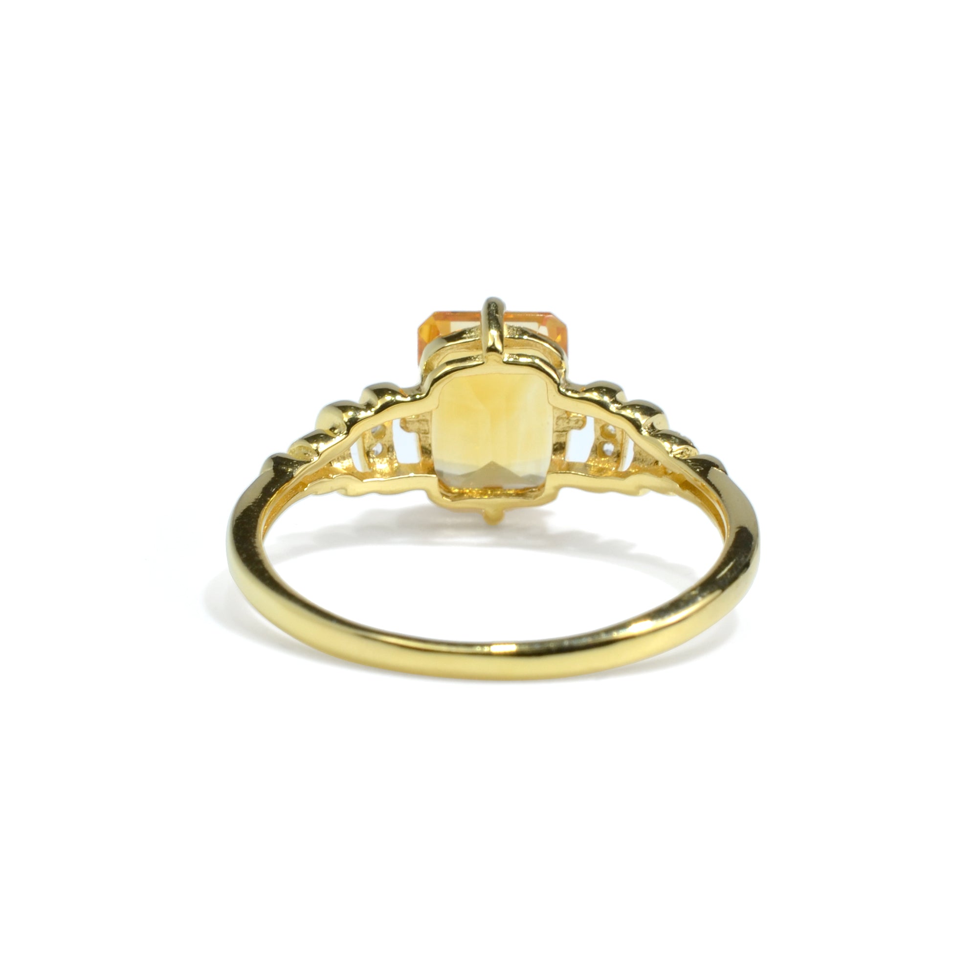 Natural Yellow Citrine Octagon Bar Ring Sterling Silver