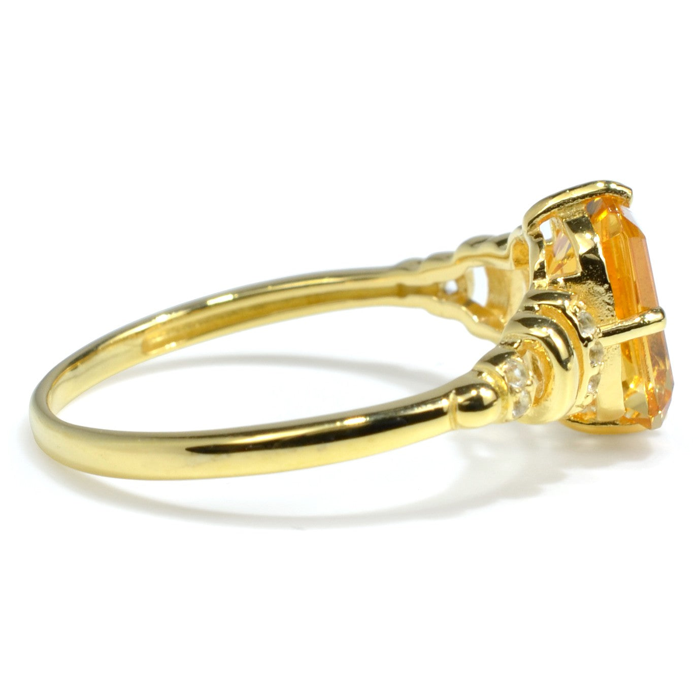 Natural Yellow Citrine Octagon Bar Ring Sterling Silver