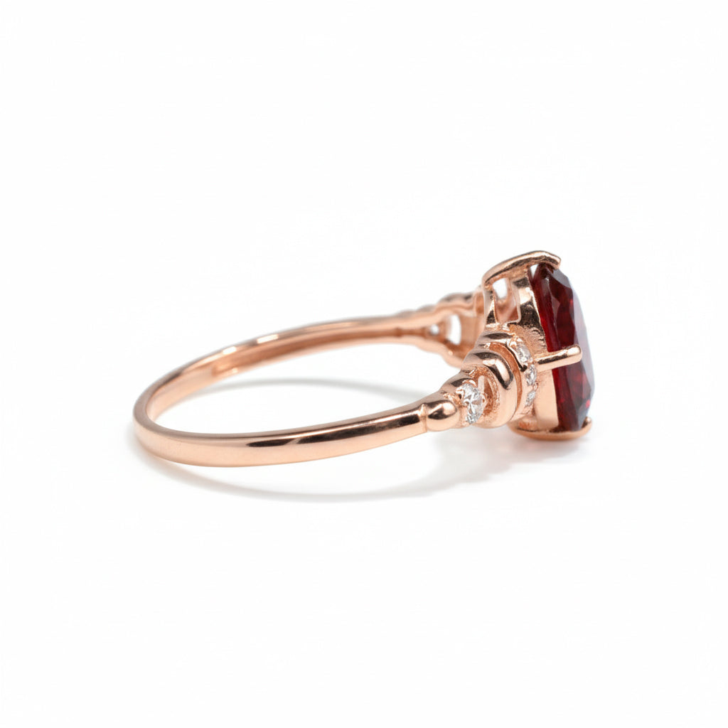 Natural Red Garnet Octagon Ring Sterling Silver