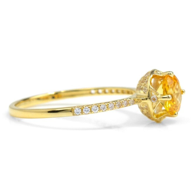 Natural Yellow Citrine Sterling Silver Round Ring
