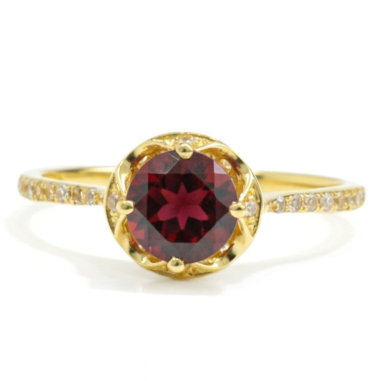 Natural Red Garnet Sterling Silver Round Ring