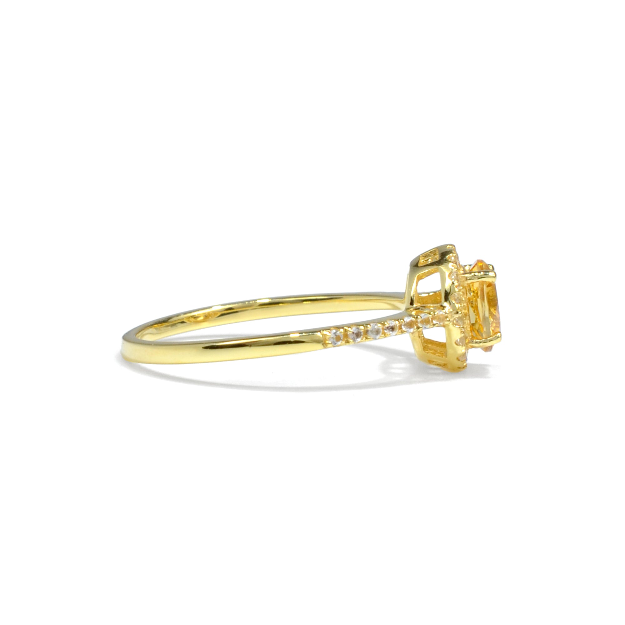 Natural Round Yellow Citrine Sterling Silver Halo Ring