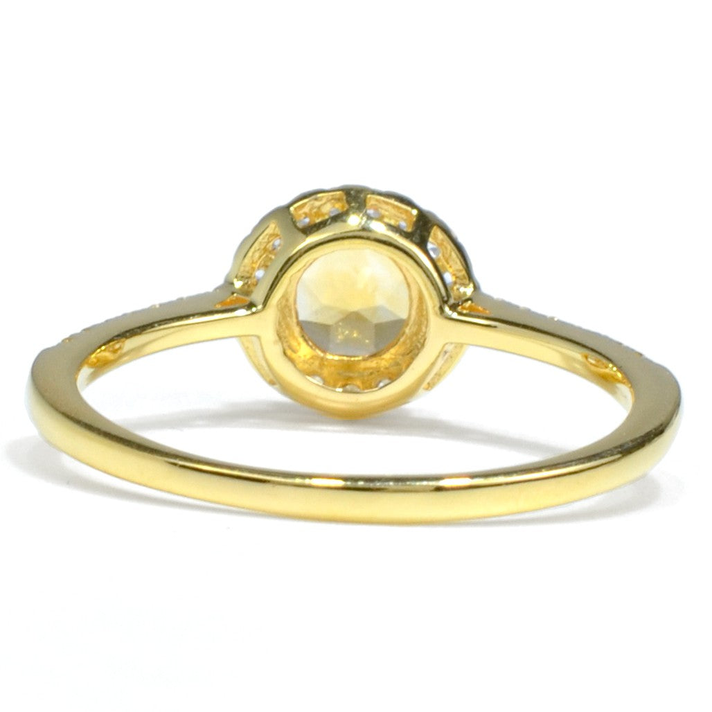 Natural Round Yellow Citrine Sterling Silver Halo Ring