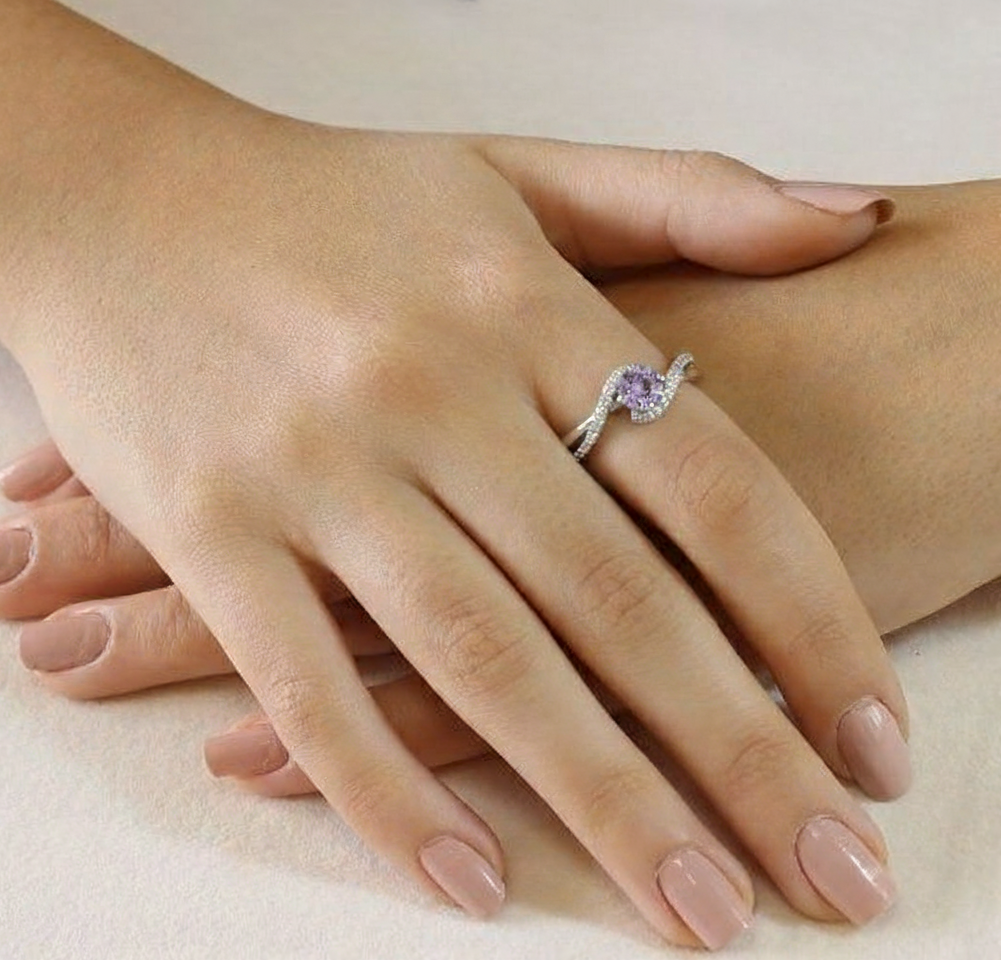 Natural Amethyst Stone Bypass Ring Silver