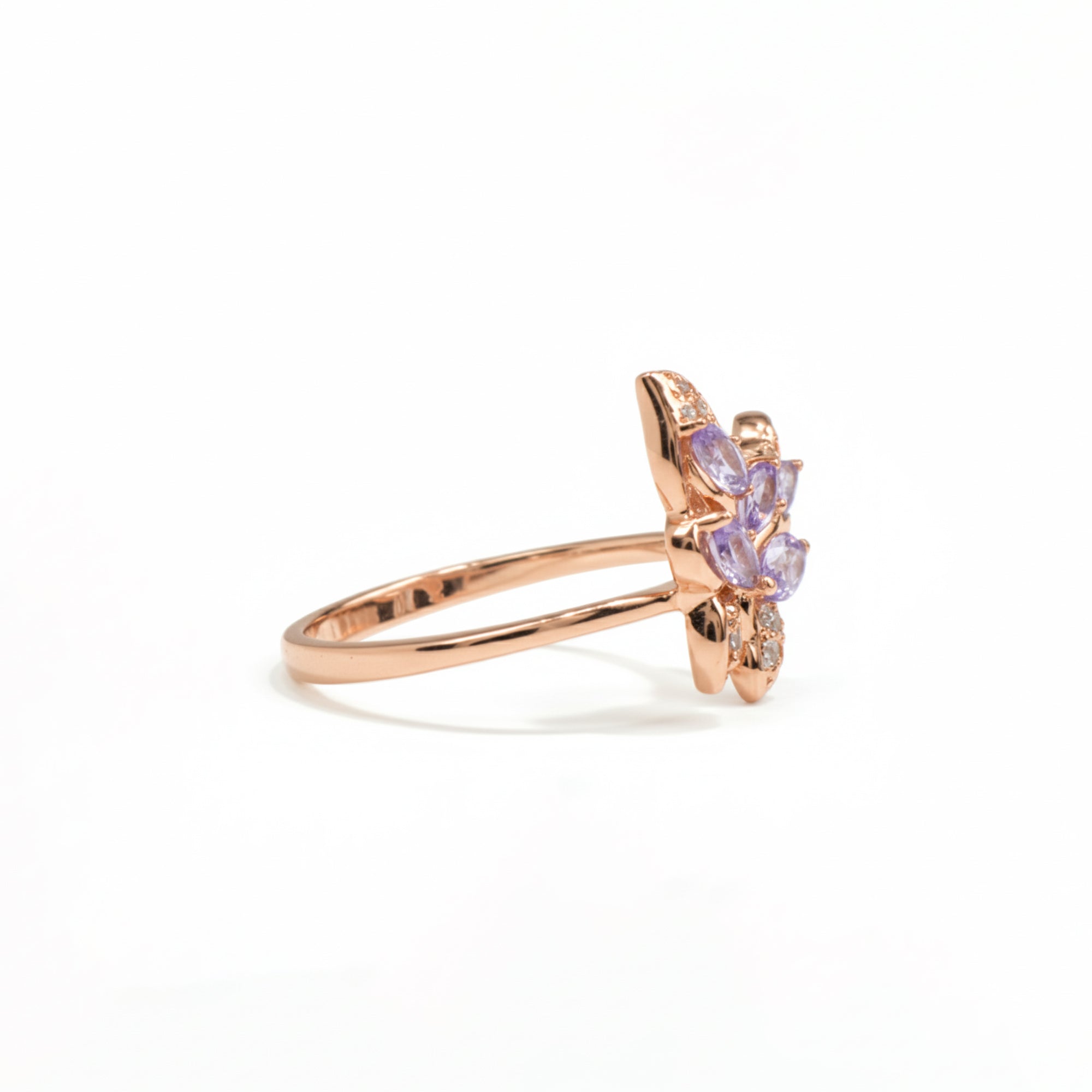 Natural Purple Amethyst Butterfly Ring Silver