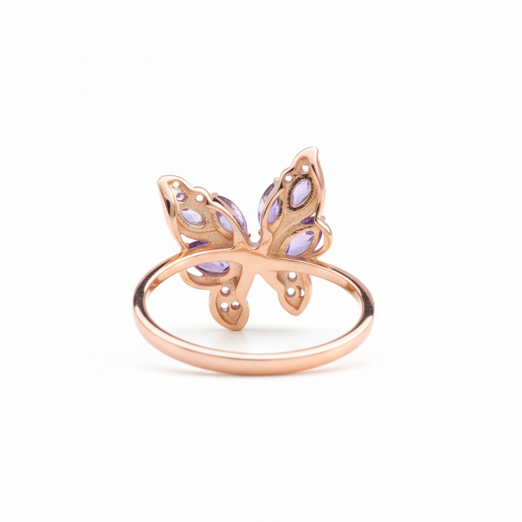 Natural Purple Amethyst Butterfly Ring Silver