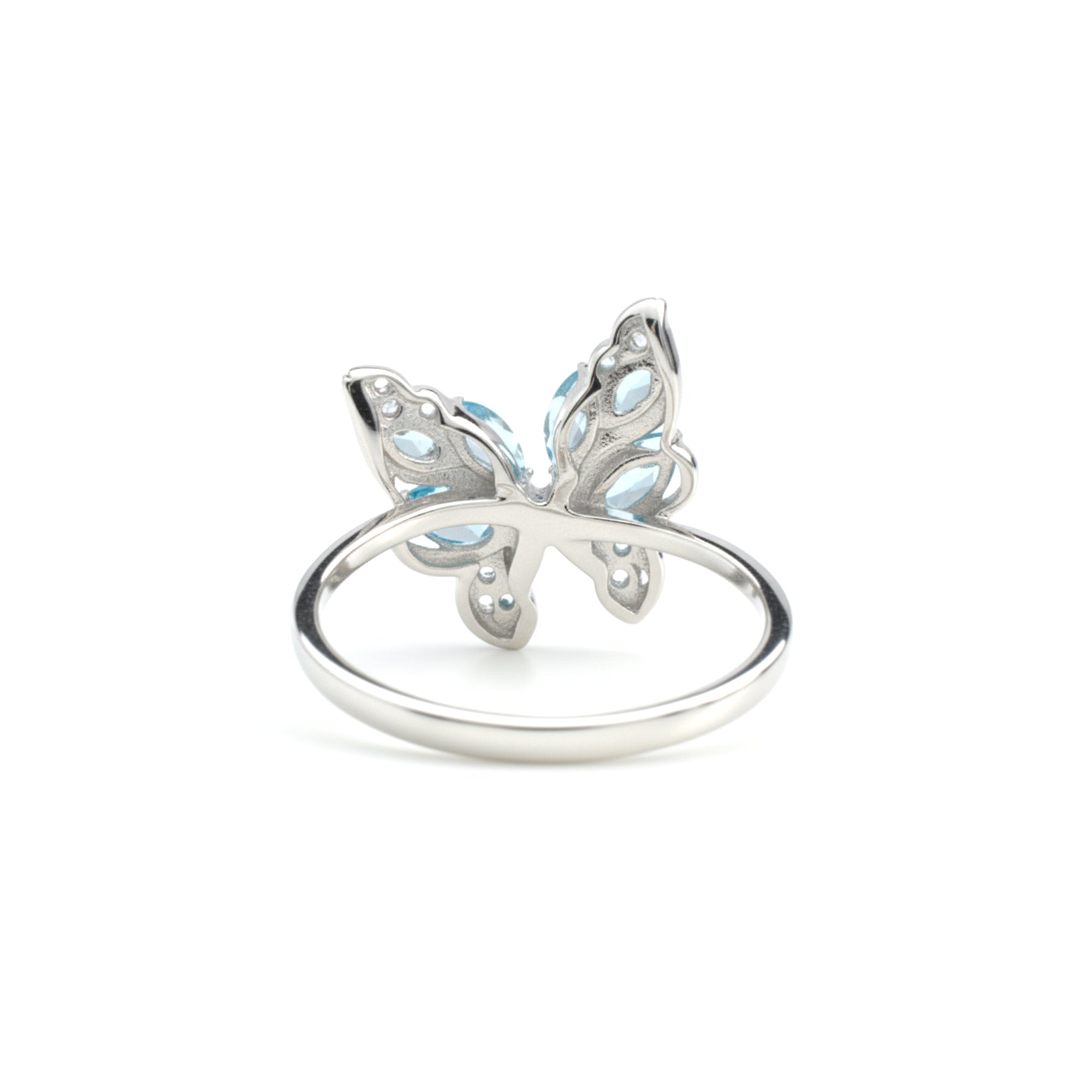 Natural Sky Blue Topaz Butterfly Ring Silver
