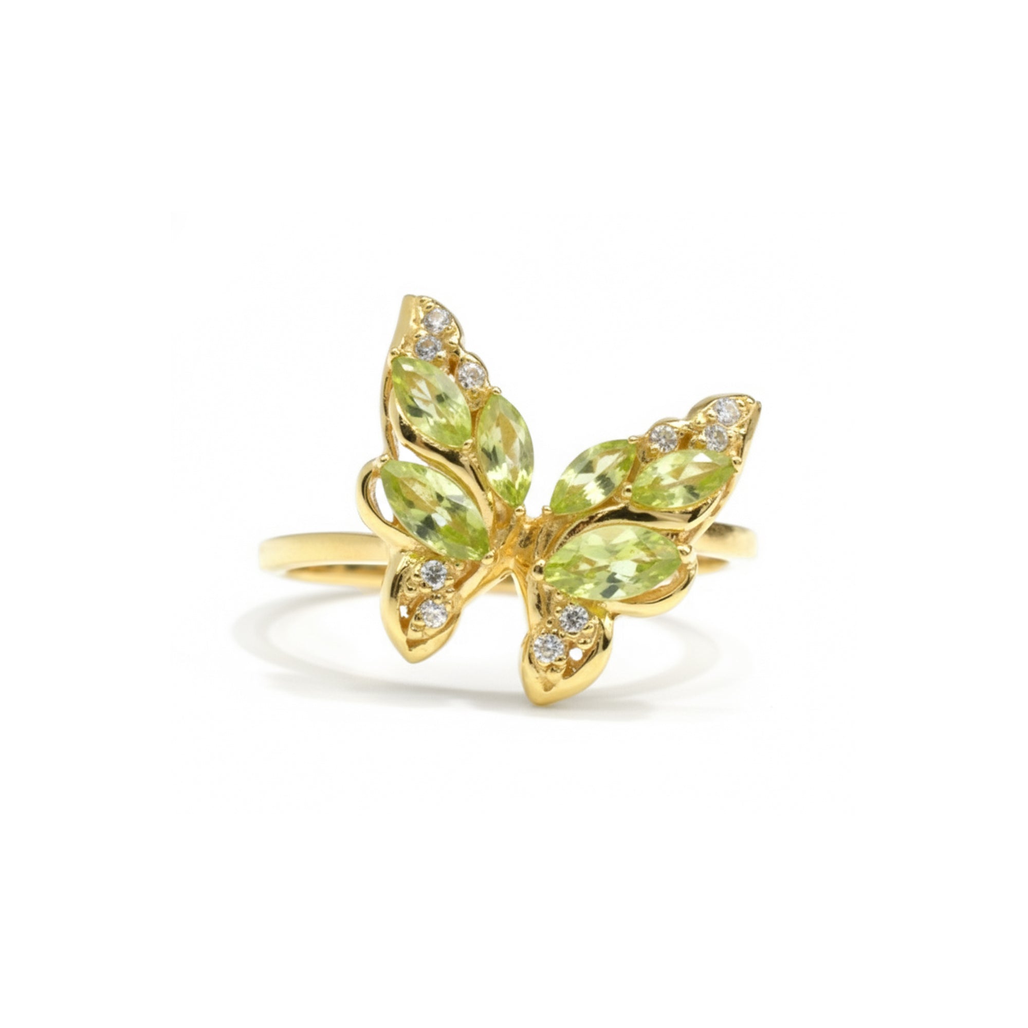Natural Green Peridot Butterfly Ring Silver