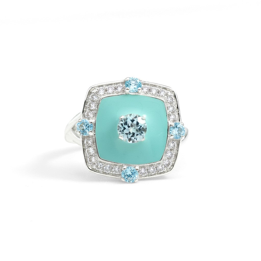 Natural Sky Blue Topaz Silver Cushion Ring