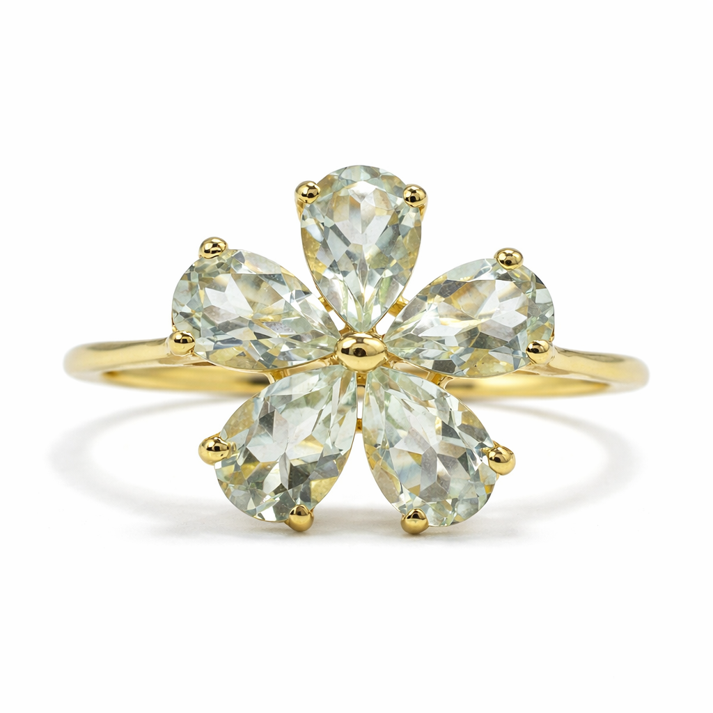 Natural Green Amethyst Sterling Silver Flower Ring