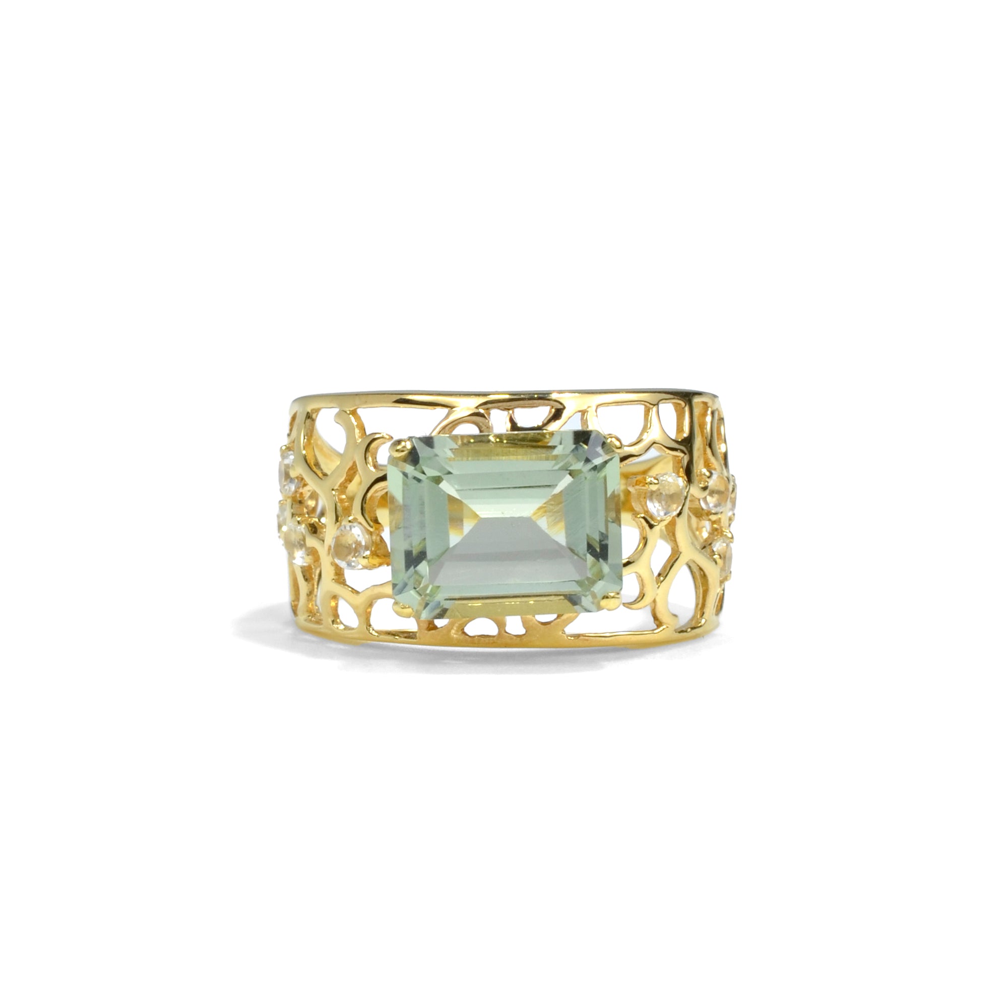 Natural Green Amethyst Silver Filigree Band Ring