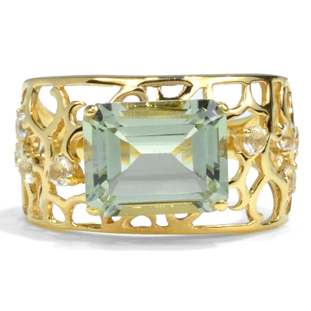 Natural Green Amethyst Silver Filigree Band Ring
