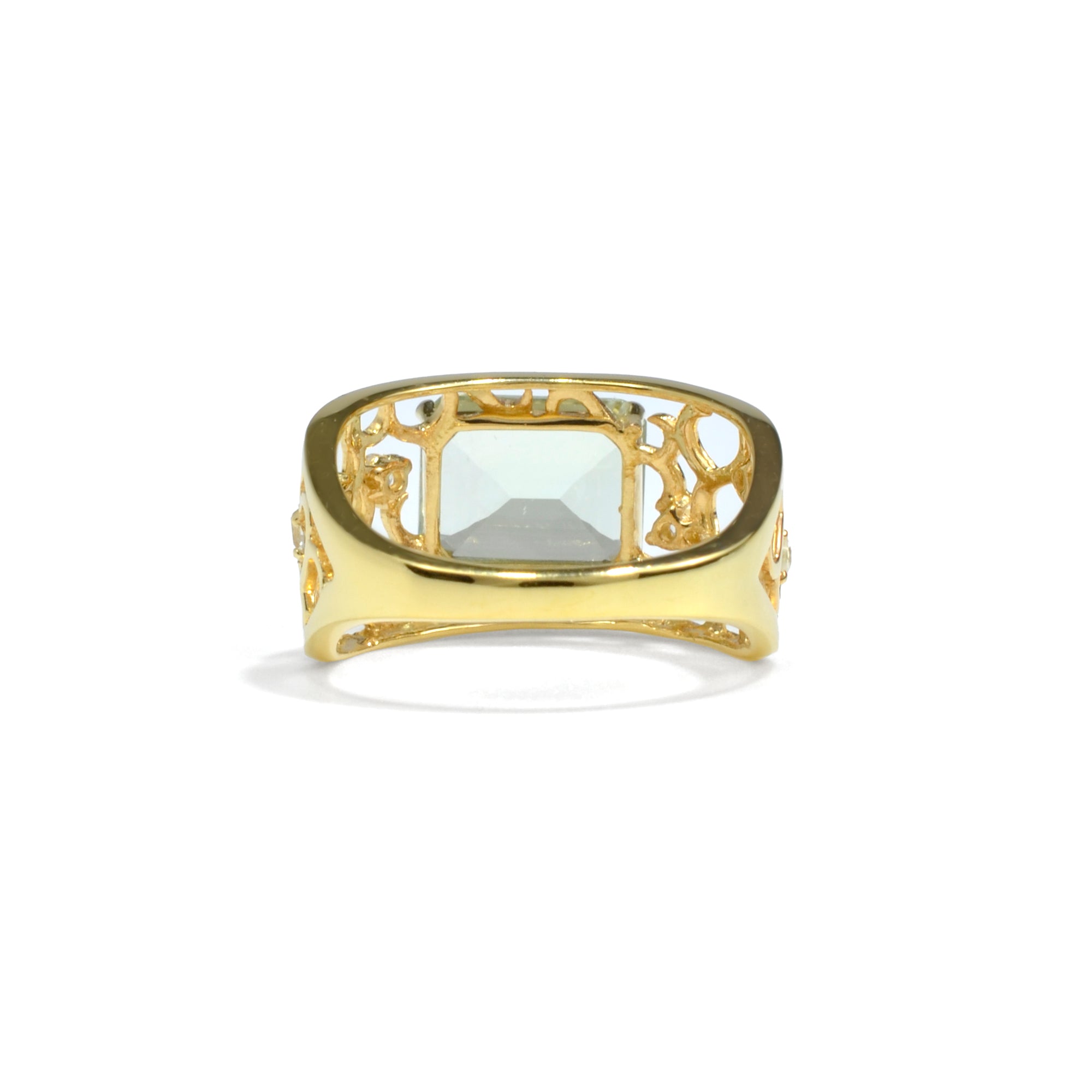 Natural Green Amethyst Silver Filigree Band Ring