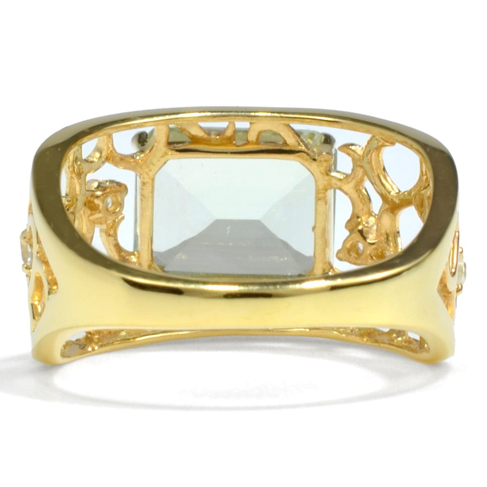 Natural Green Amethyst Silver Filigree Band Ring