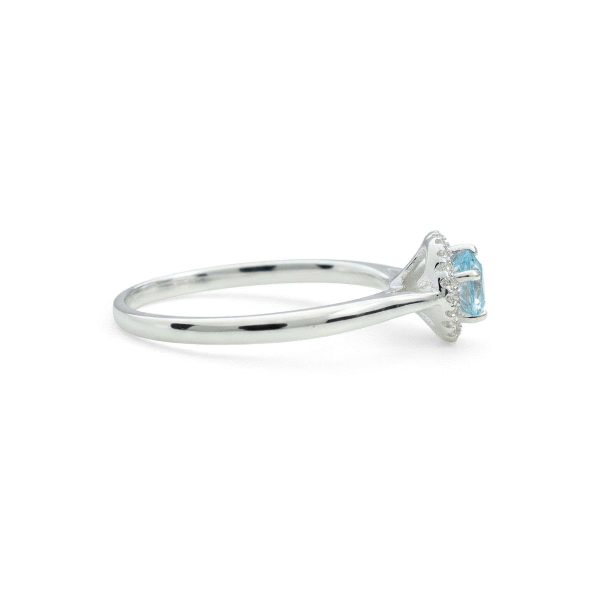 Natural Sky Blue Topaz Sterling Silver Floral Halo Ring