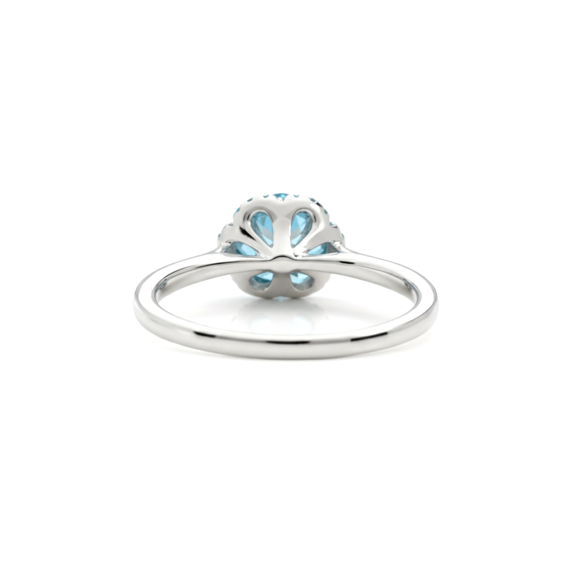 Natural Sky Blue Topaz Sterling Silver Floral Halo Ring