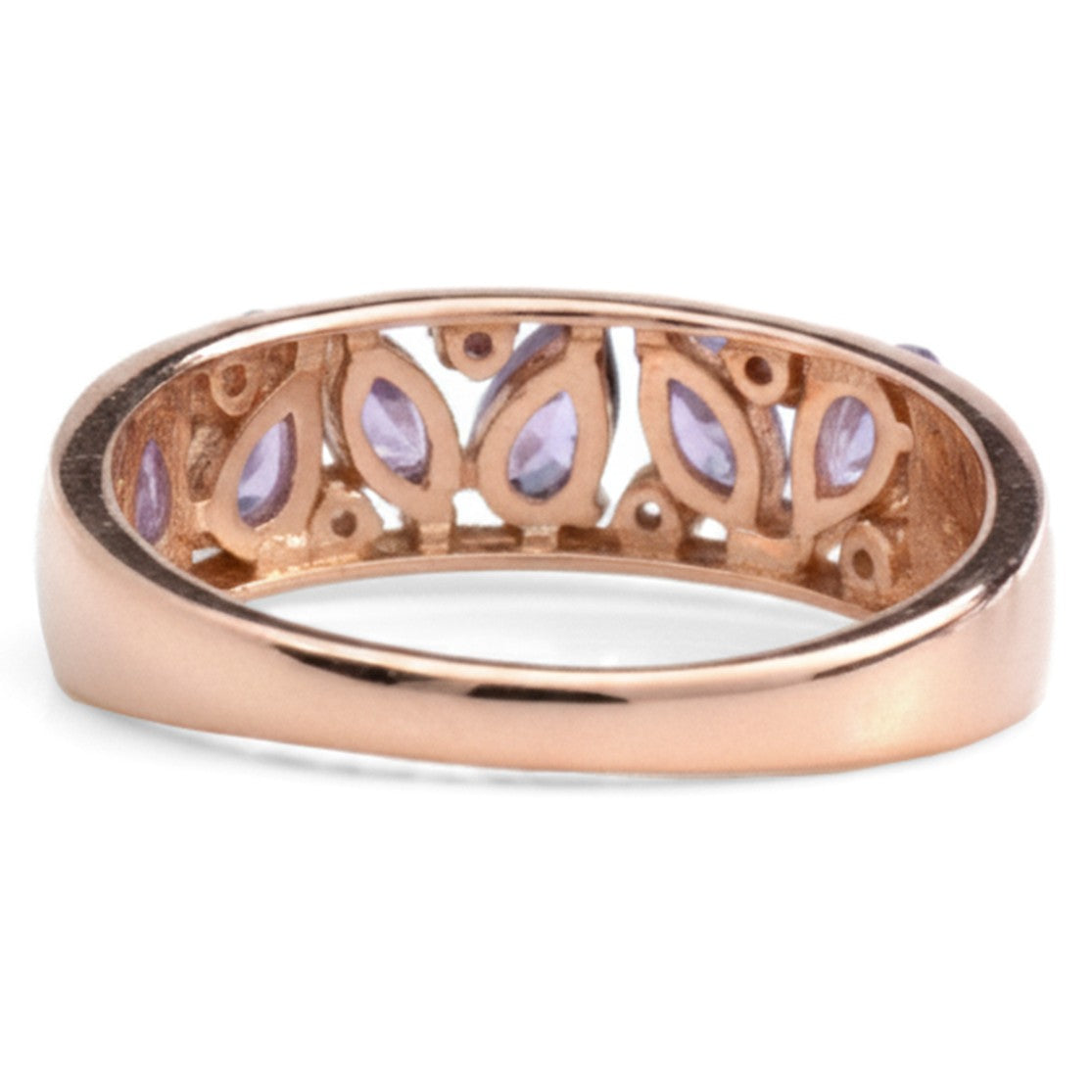 Natural Purple Amethyst Sterling Silver Leaf Band Ring