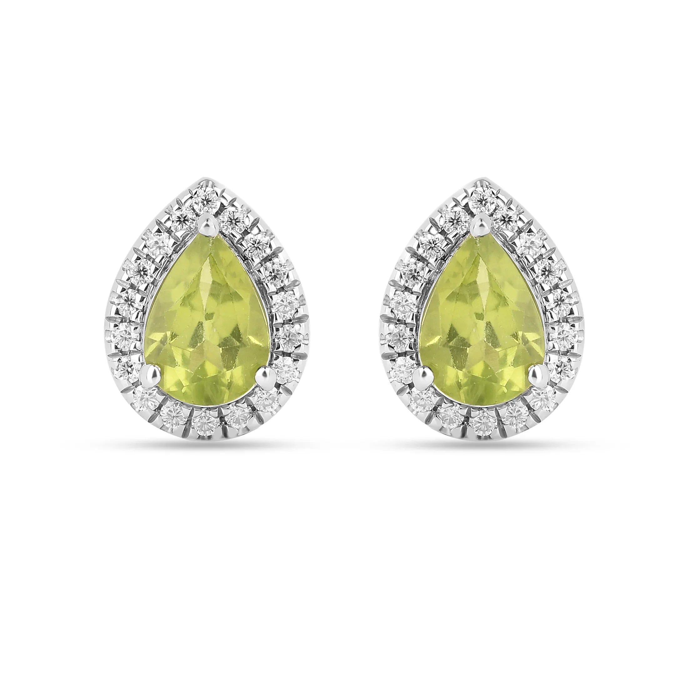 Pendientes con halo en forma de pera y peridoto natural