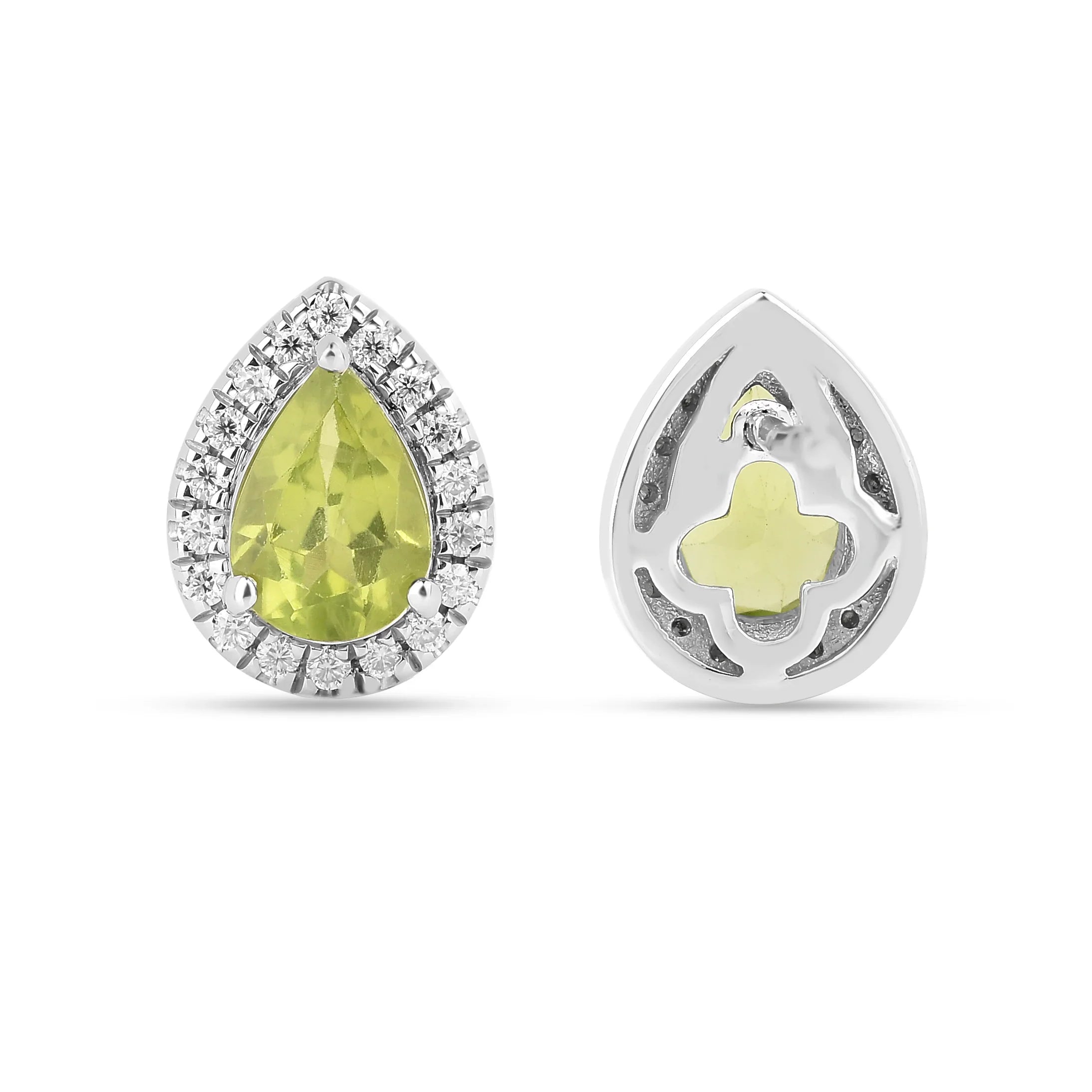 Pendientes con halo en forma de pera y peridoto natural
