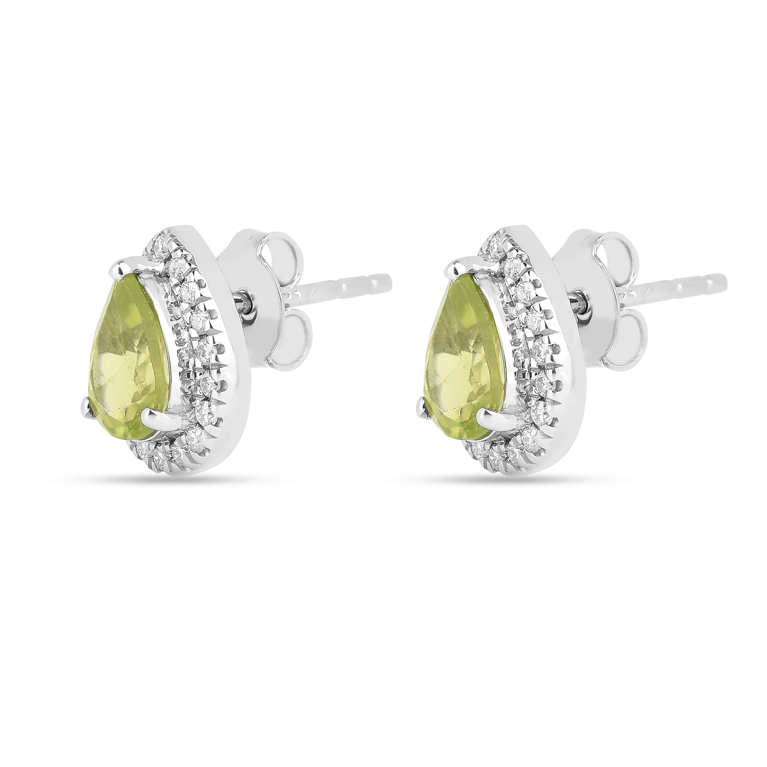 Pendientes con halo en forma de pera y peridoto natural
