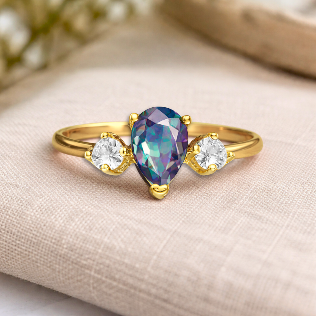 22k Gold Vermeil Created Alexandrite Three Stone Ring
