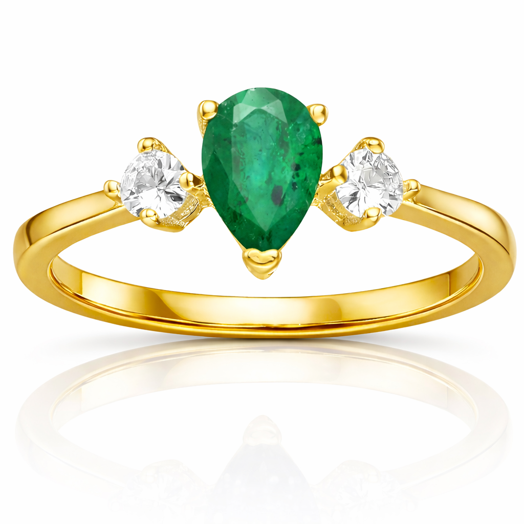 22k Gold Vermeil Three Stone Emerald Teardrop Ring