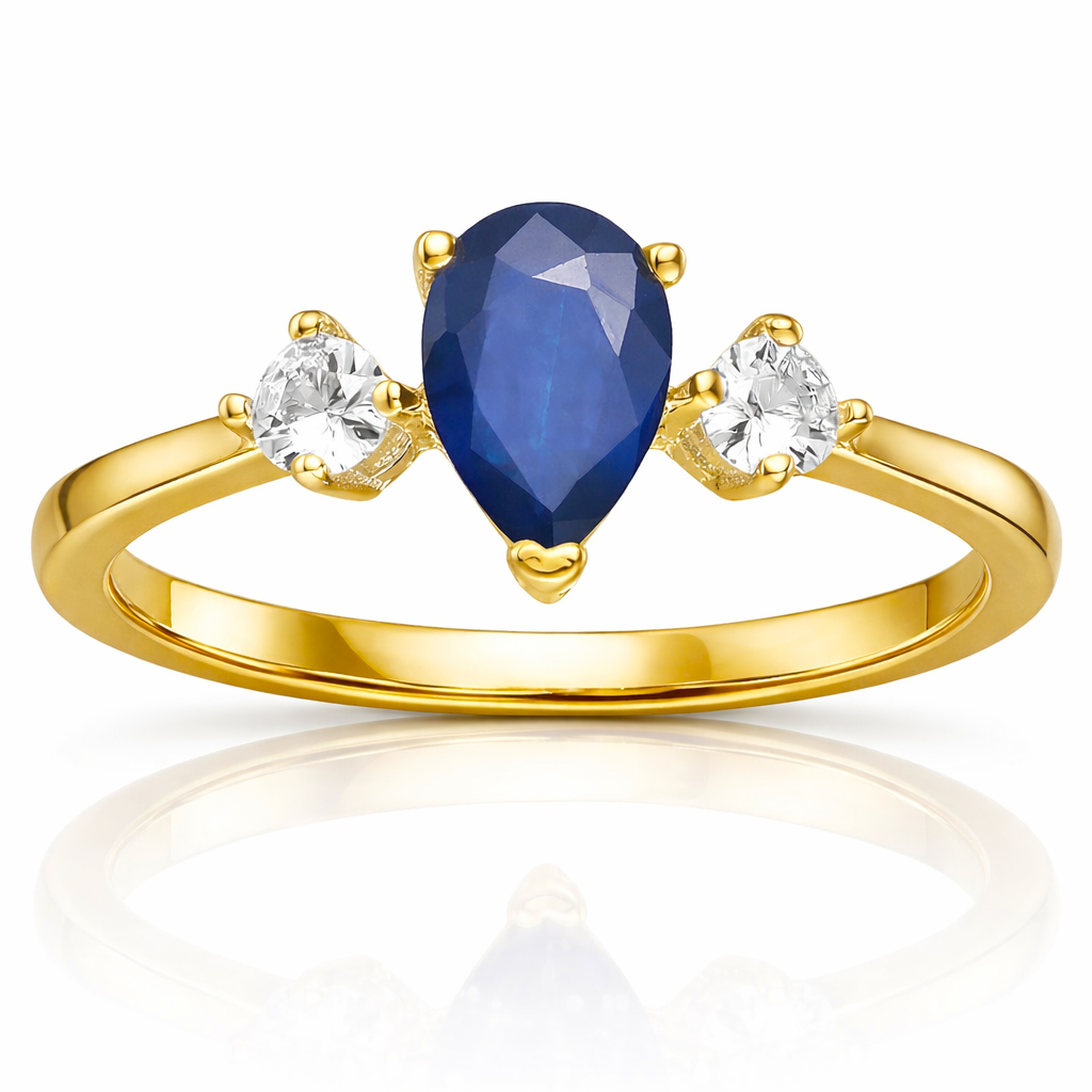 22k Gold Vermeil Three Stone Blue Sapphire Teardrop Ring
