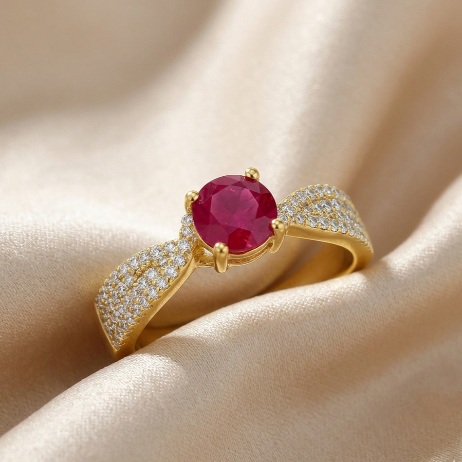 0.65 Ct Round Red Ruby 22k Gold Vermeil Solitaire Tapered Twist Shank Prong Ring