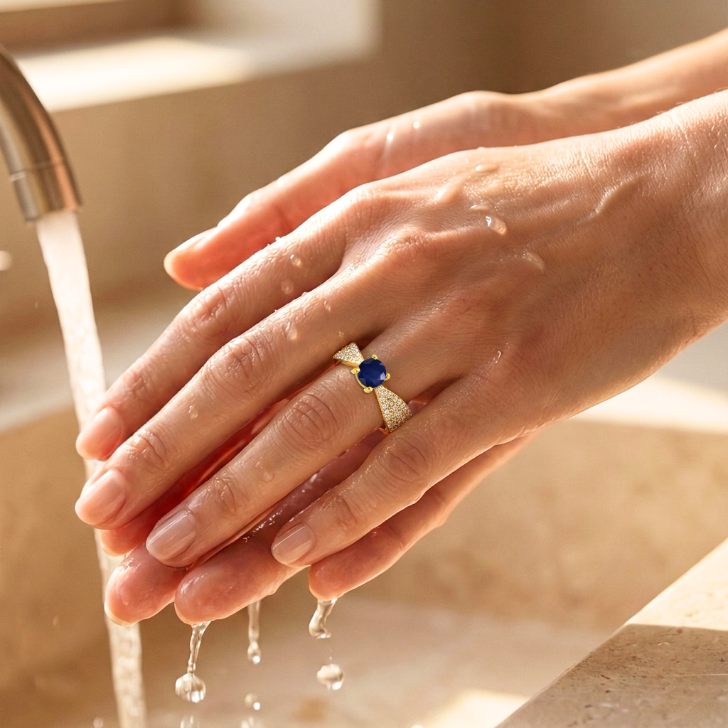 22k Gold Vermeil Blue Sapphire Solitiare Engagement Ring