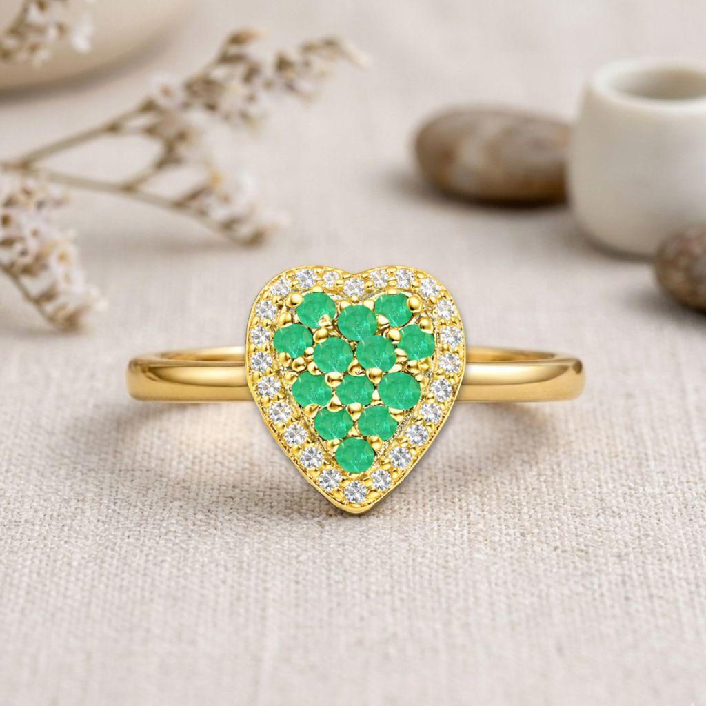 22k Gold Vermeil Emerald Fashion Heart Ring