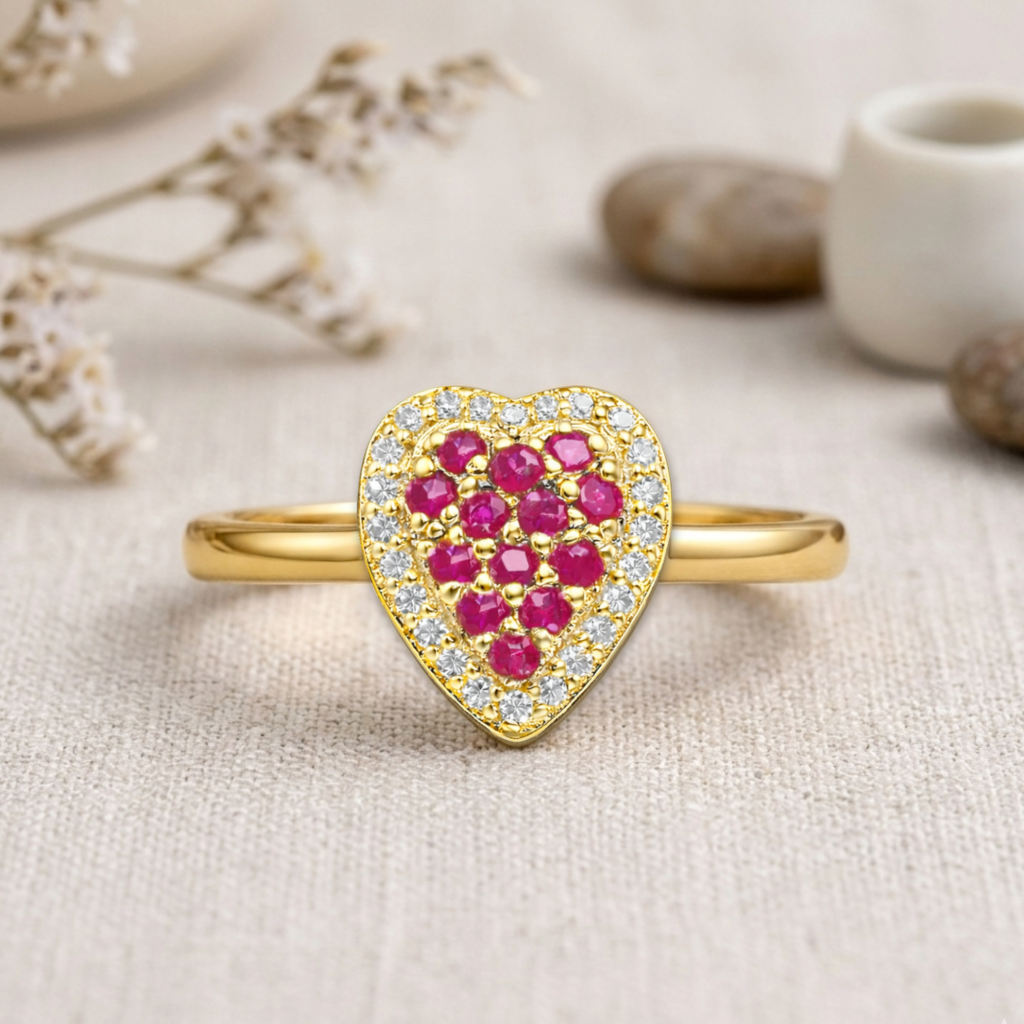 22k Gold Vermeil Ruby Fashion Heart Ring