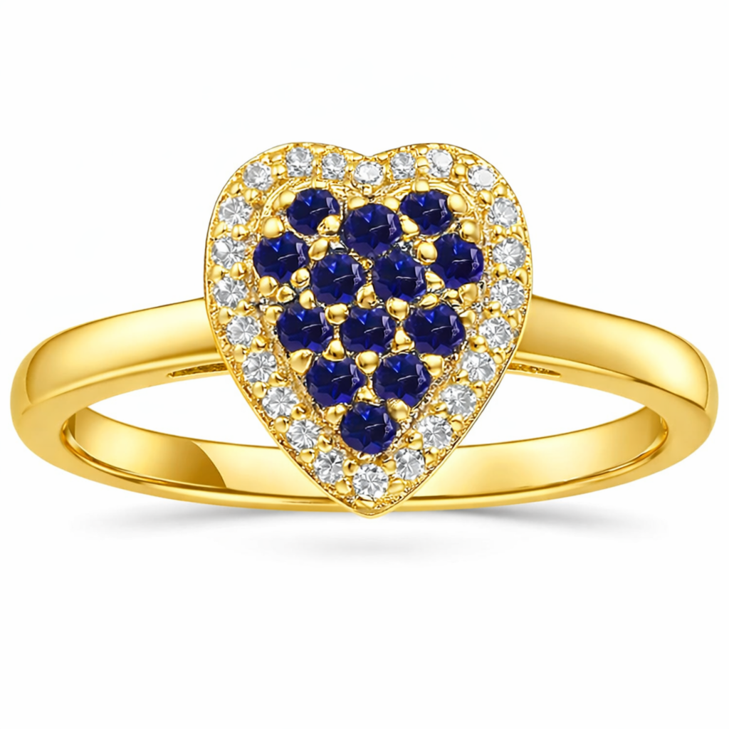 22k Gold Vermeil Blue Sapphire Fashion Heart Ring