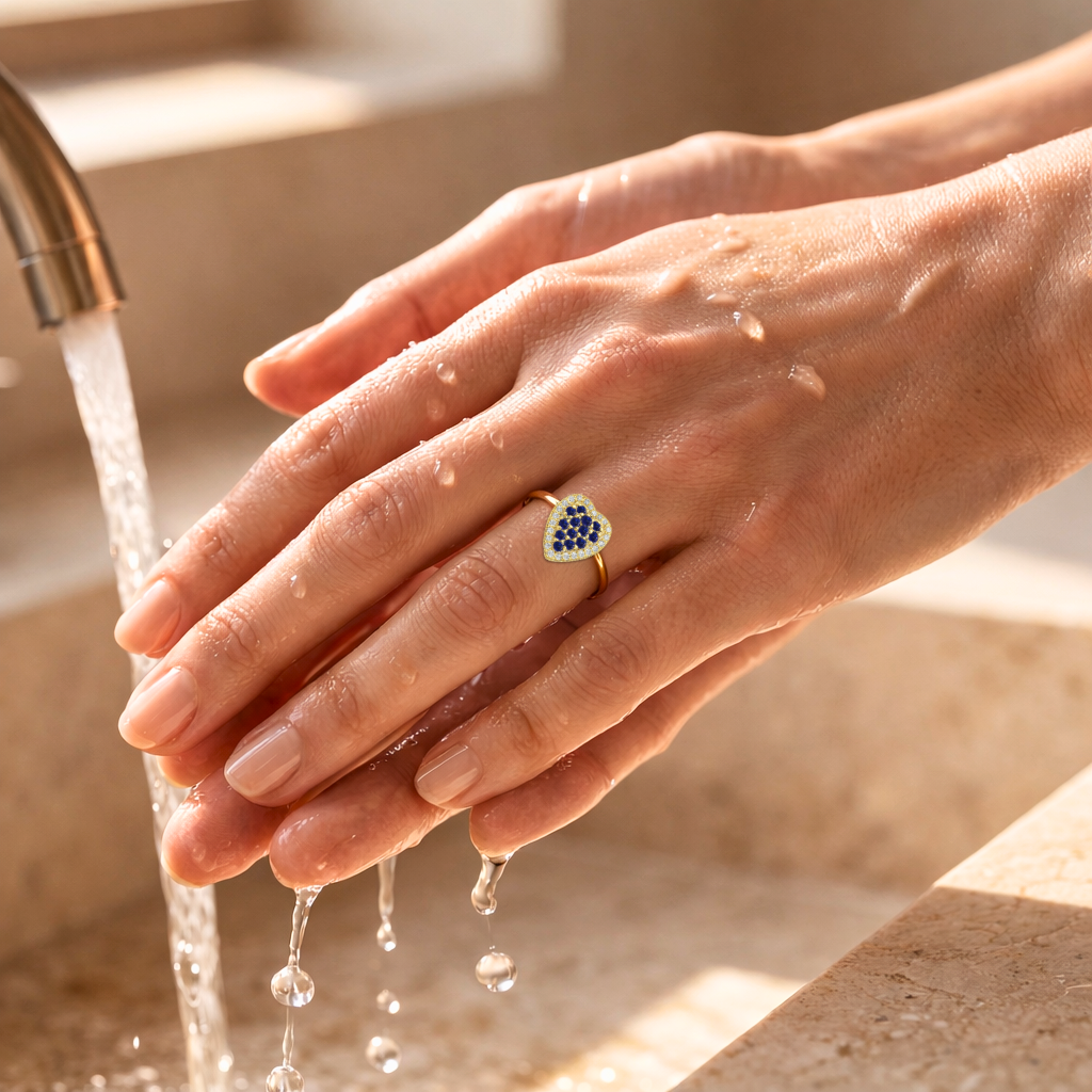 22k Gold Vermeil Blue Sapphire Fashion Heart Ring