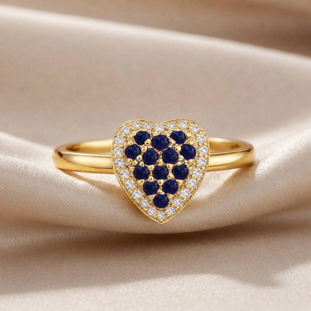 22k Gold Vermeil Blue Sapphire Fashion Heart Ring