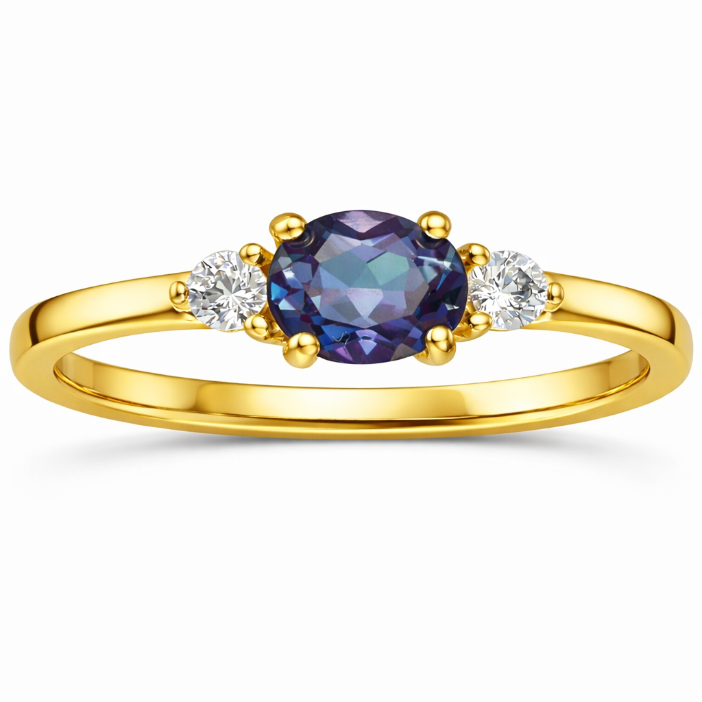 22k Gold Vermeil Alexandrite Oval Three Stone Ring