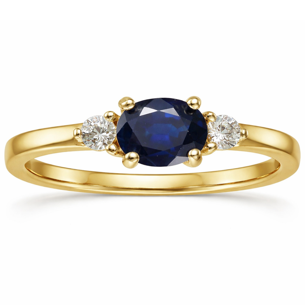 22k Gold Vermeil Blue Sapphire Oval Three Stone Ring