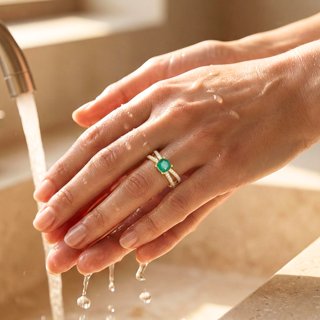 22k Gold Vermeil Emerald Split Band Engagment Ring