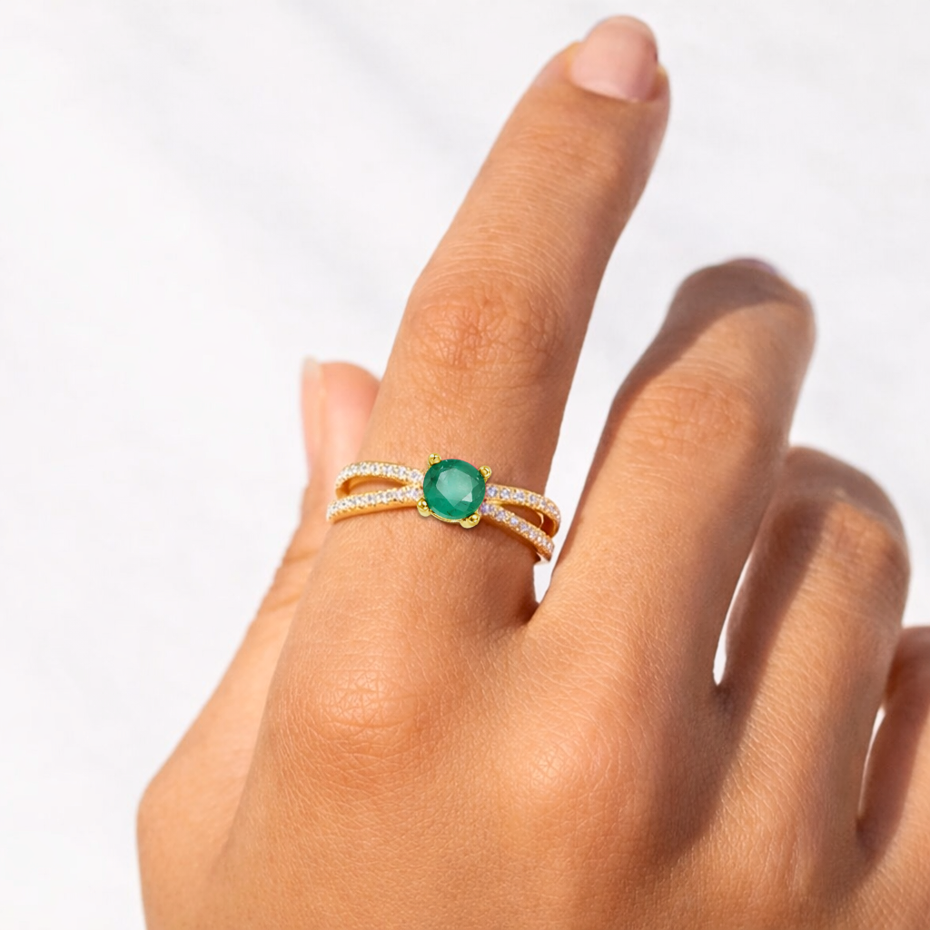22k Gold Vermeil Emerald Split Band Engagment Ring Fine Color Jewels