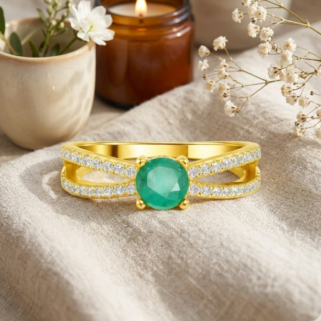 22k Gold Vermeil Emerald Split Band Engagment Ring