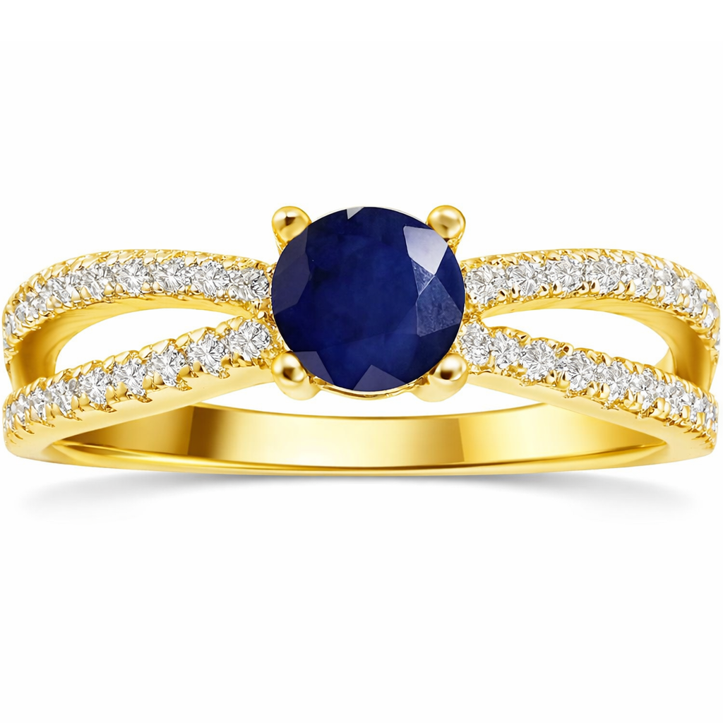22k Gold Vermeil Blue Sapphire Split Band Engagment Ring