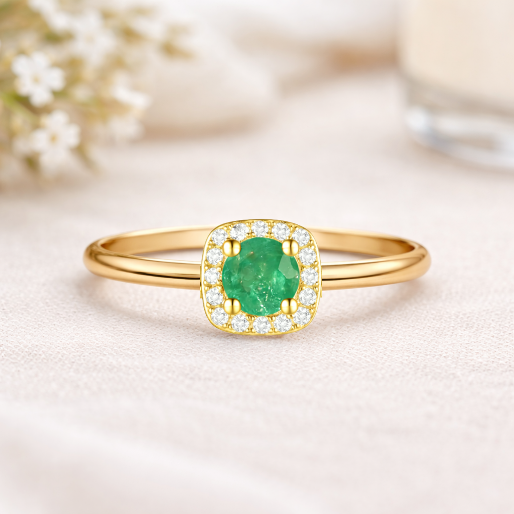 22k Gold Vermeil Emerald Halo Ring