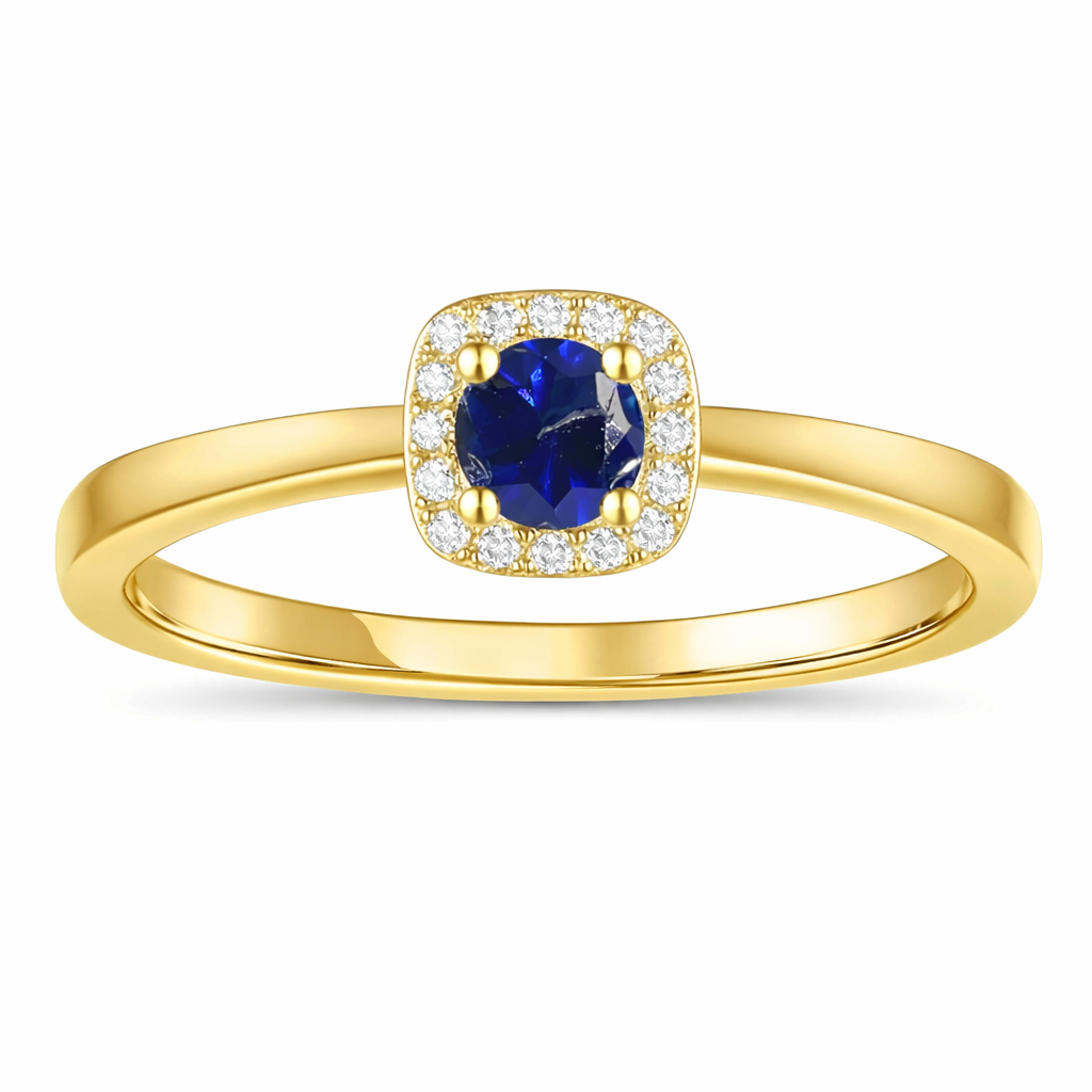 22k Gold Vermeil Blue Sapphire Halo Ring