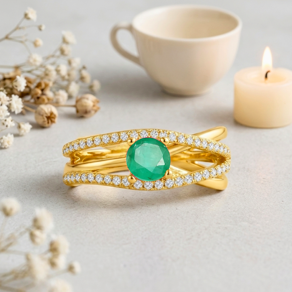 22k Gold Vermeil Emerald Split Band Fashion Ring