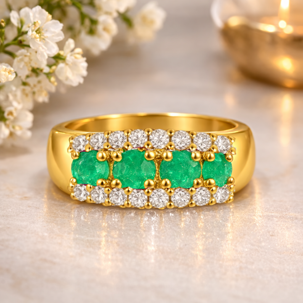 22k Gold Vermeil Emerald Eternity Band Ring