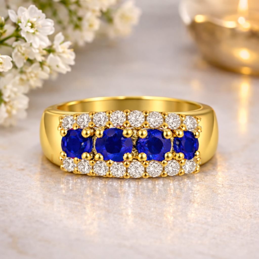 22k Gold Vermeil Blue Sapphire Eternity Band Ring Fine Color Jewels