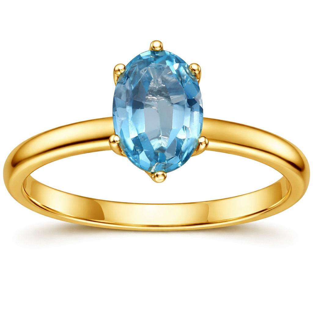 22k Gold Vermeil Blue Zircon Solitaire Ring