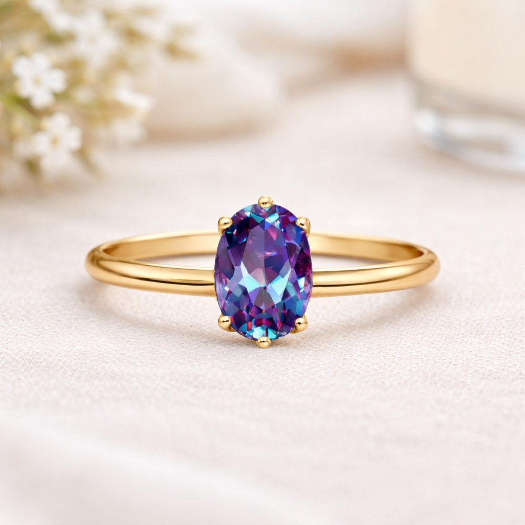 22k Gold Vermeil Alexandrite Solitaire Ring