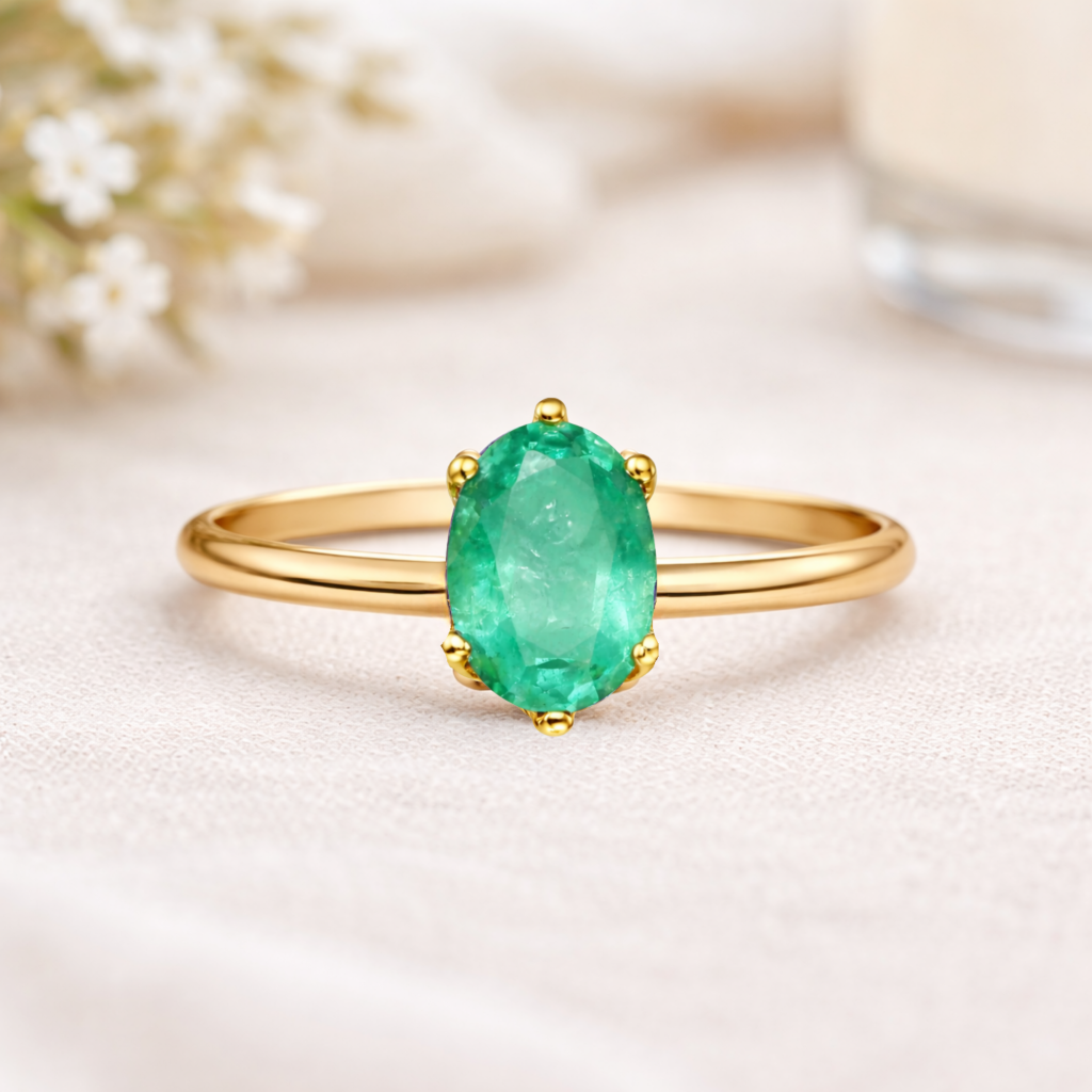 22k Gold Vermeil Emerald Solitaire Ring Fine Color Jewels