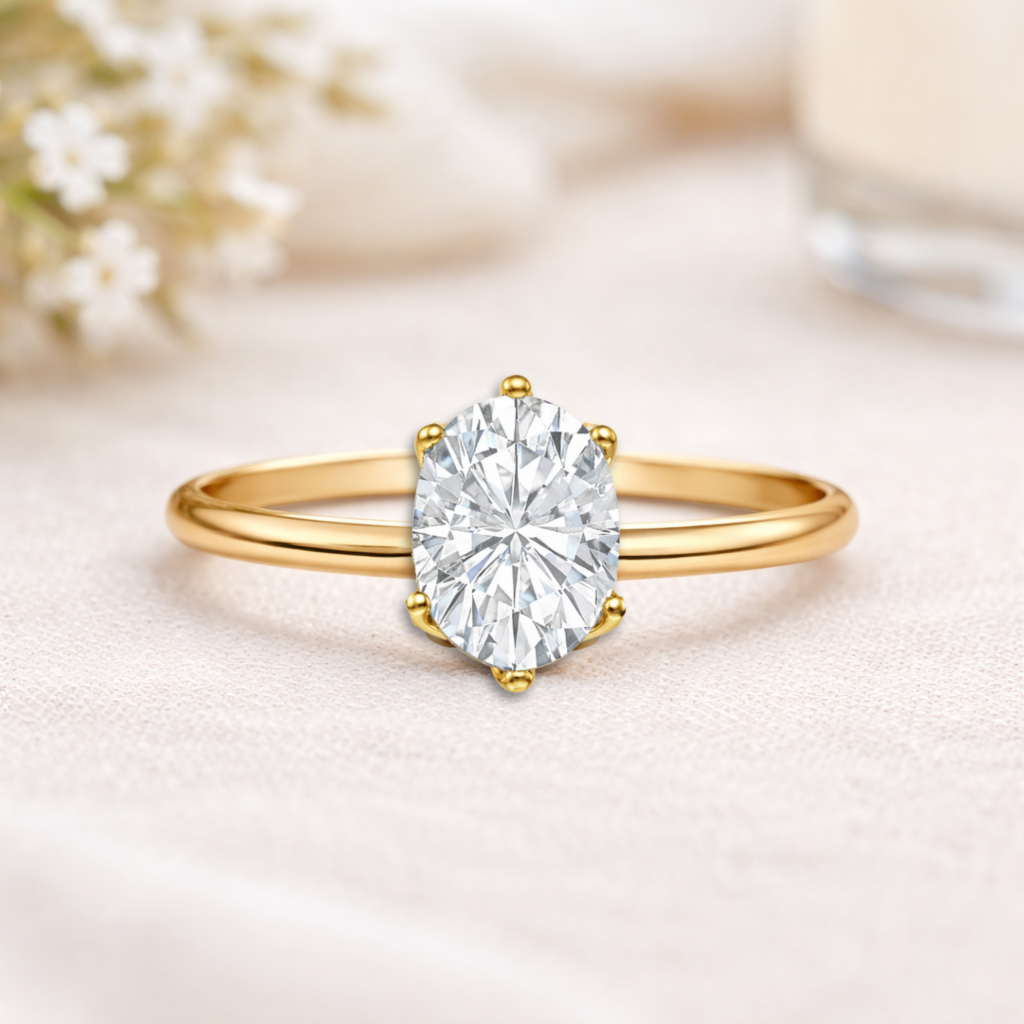 22K Gold Vermeil Moissanite Solitaire Ring