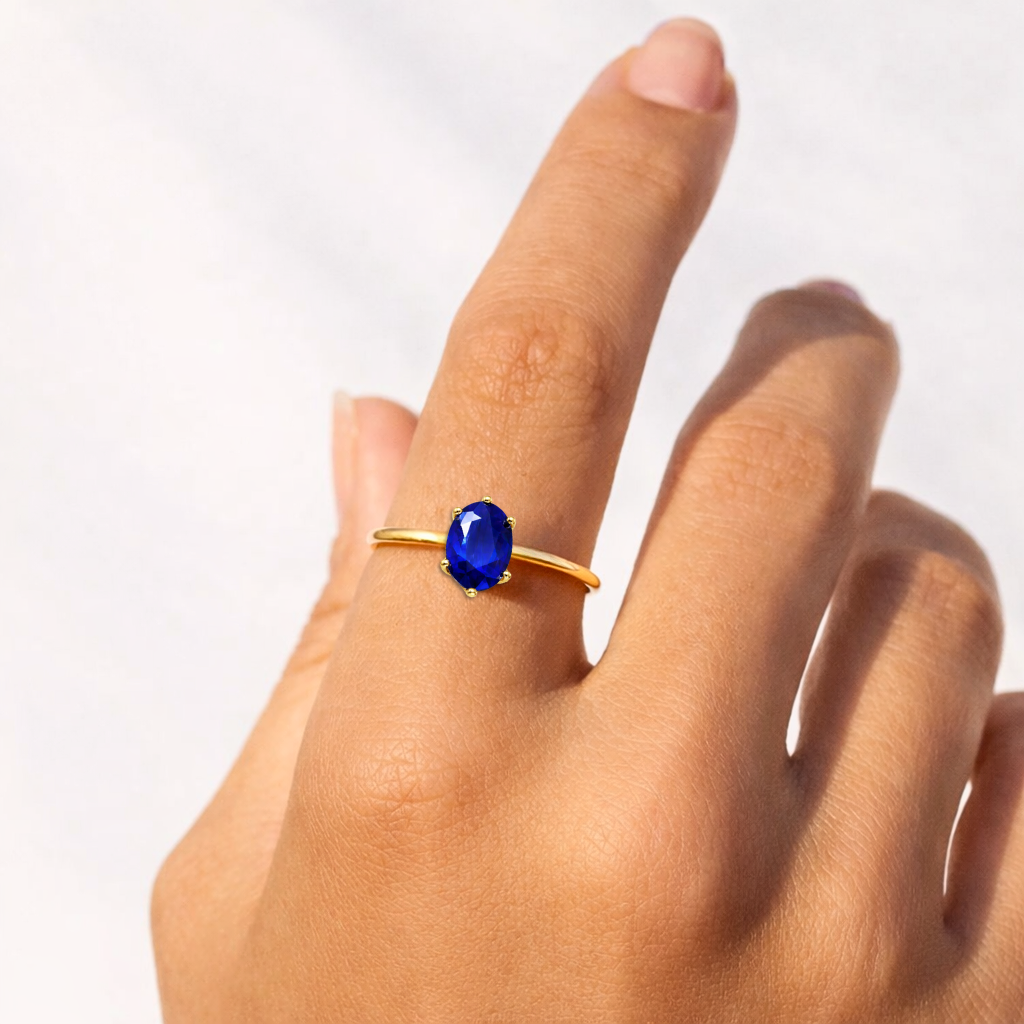 22k Gold Vermeil Blue Sapphire Solitaire Ring Fine Color Jewels